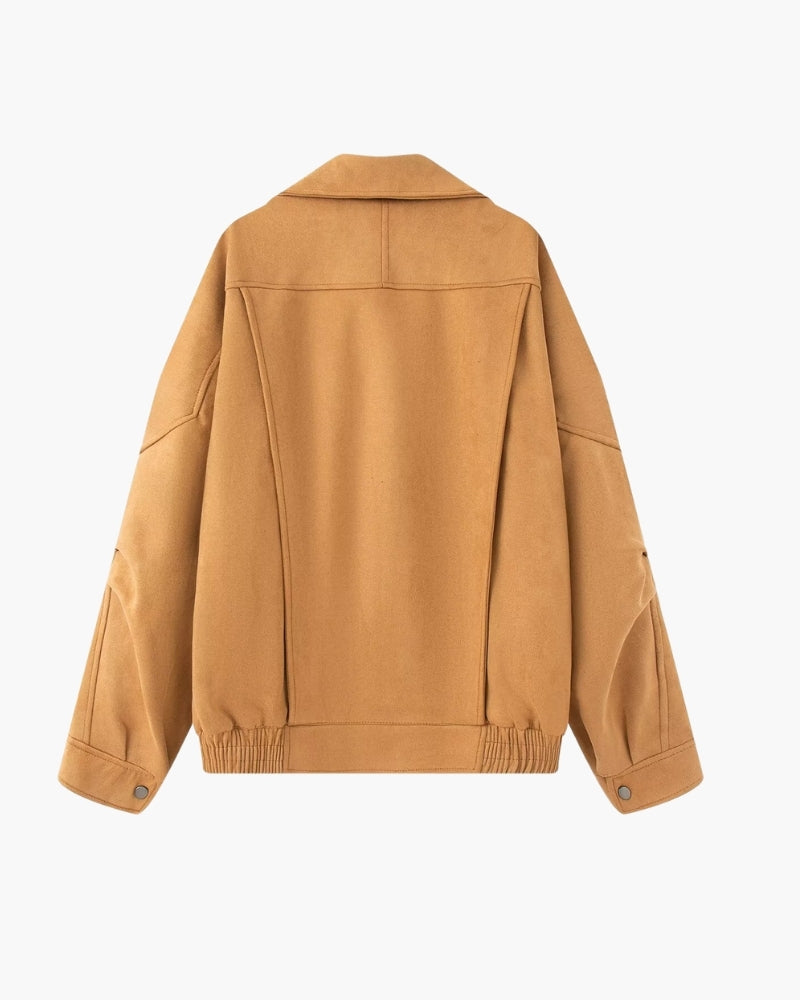 Sierra - Oversized faux suede asymmetrical zip jacket