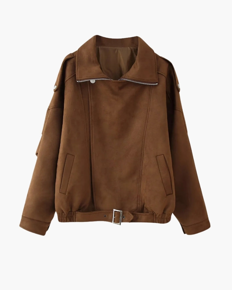 Sierra - Oversized faux suede asymmetrical zip jacket