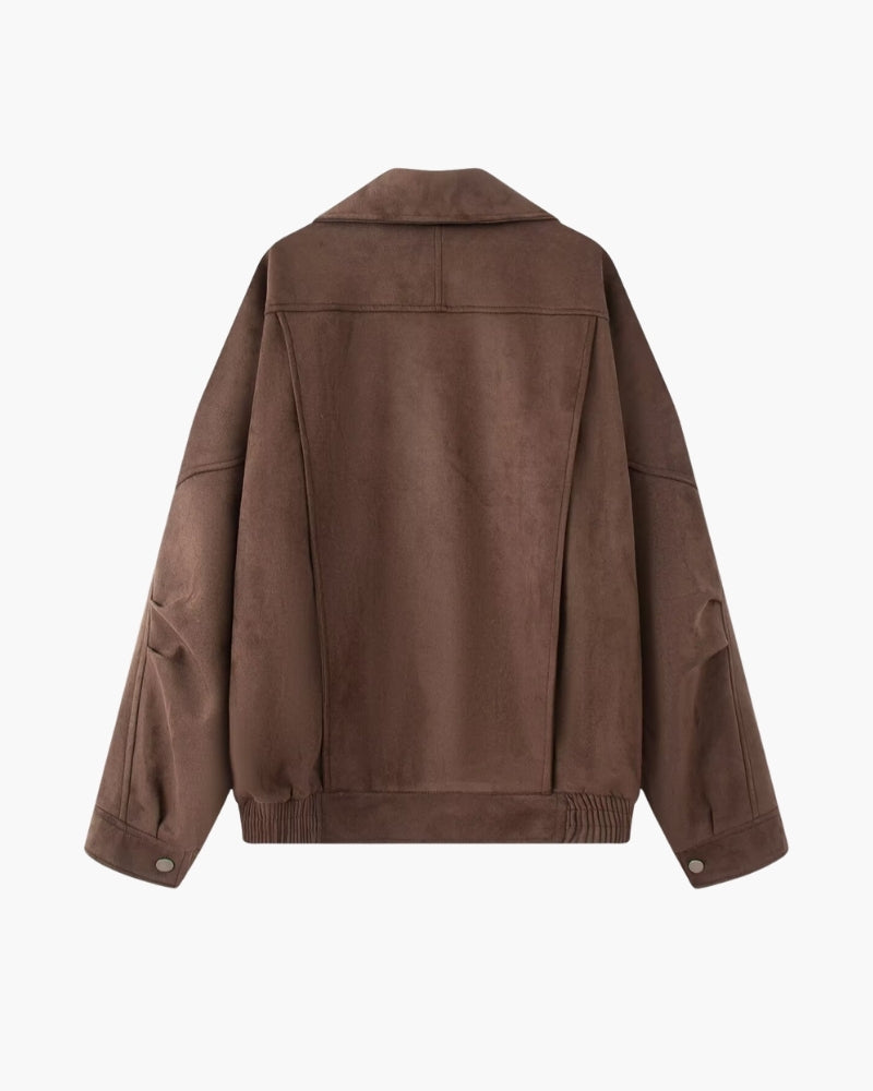 Sierra - Oversized faux suede asymmetrical zip jacket