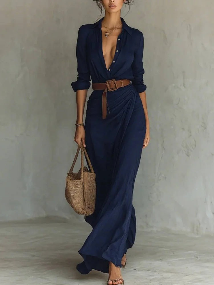 Louise - Linen-look draped maxi shirtdress
