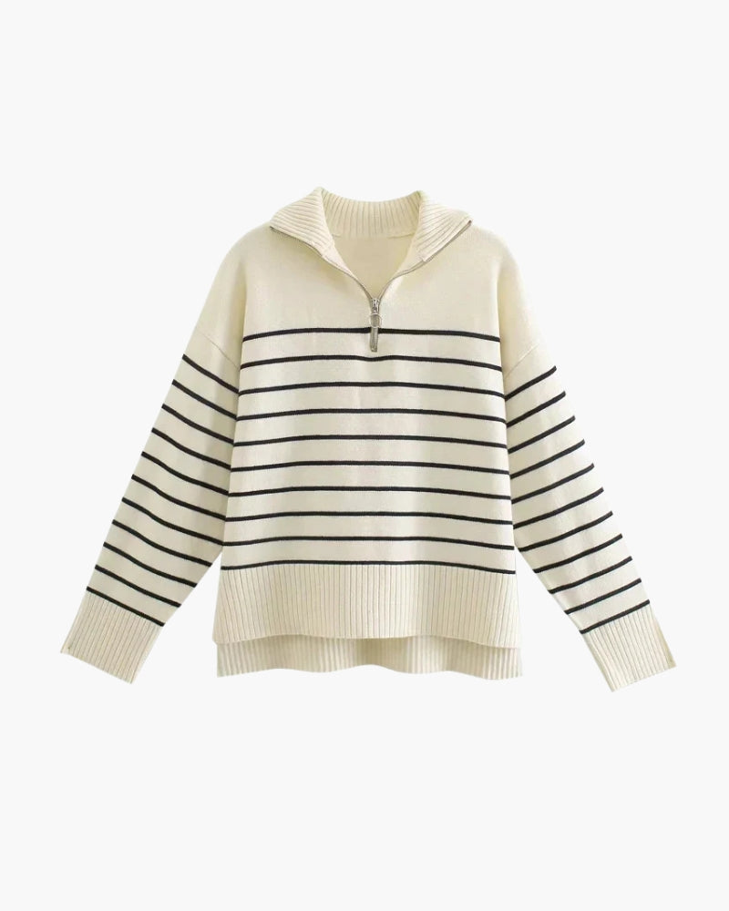Marina - Oversized breton stripe quarter zip jumper