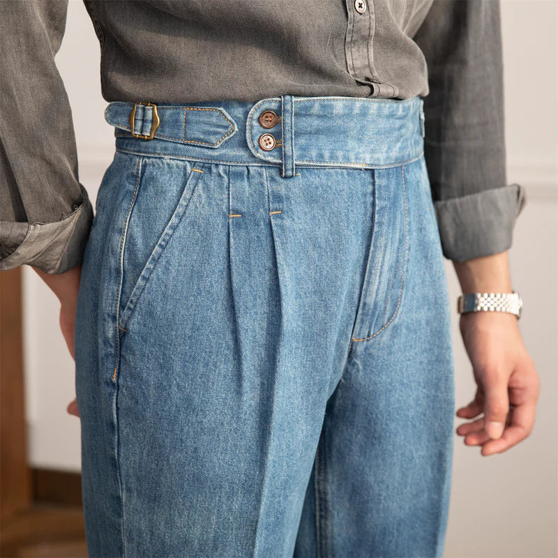 The Ivy League Pleated Denim Trousers