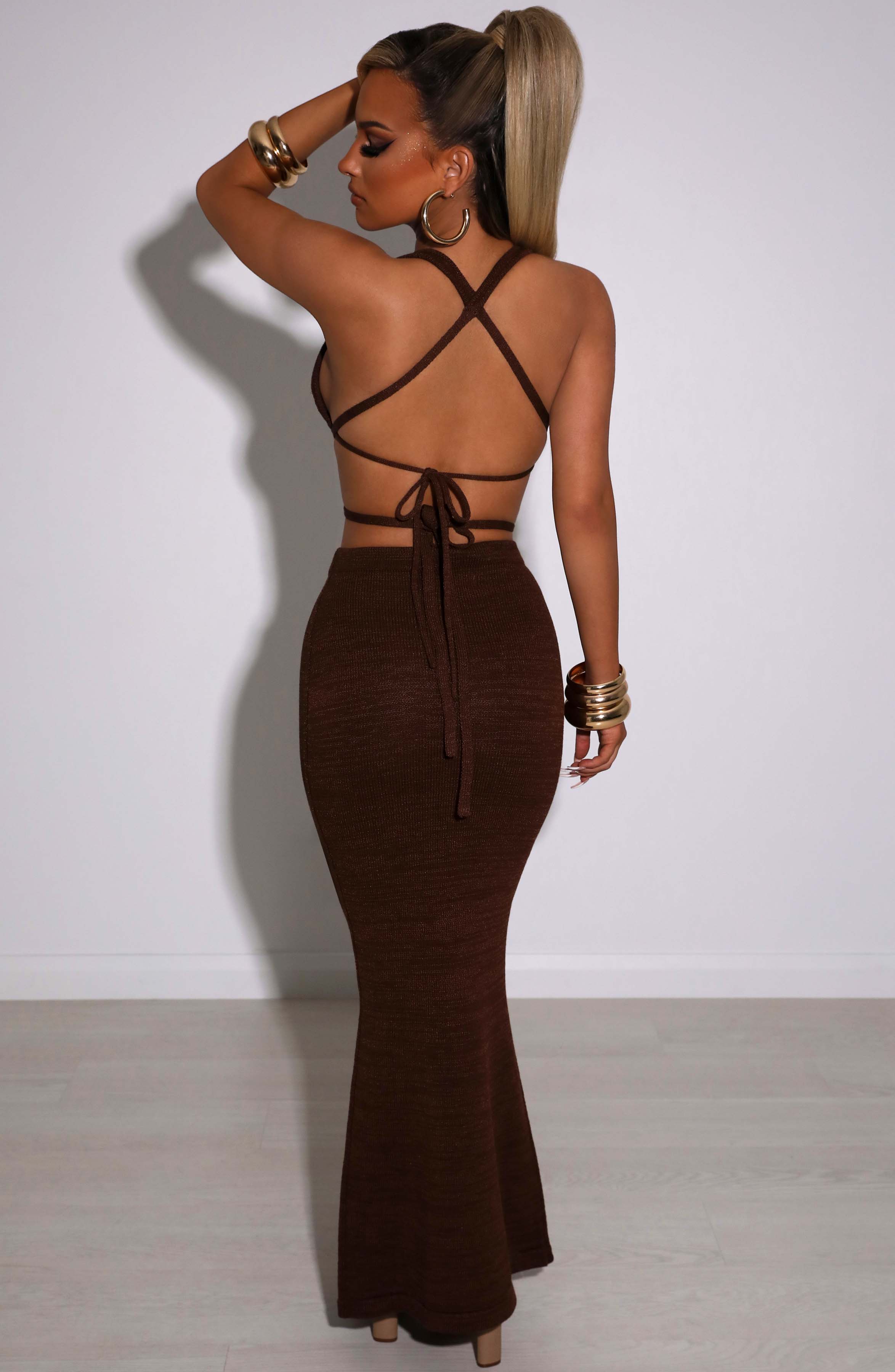 Alexa - Chocolate knit high-waisted bodycon maxi skirt