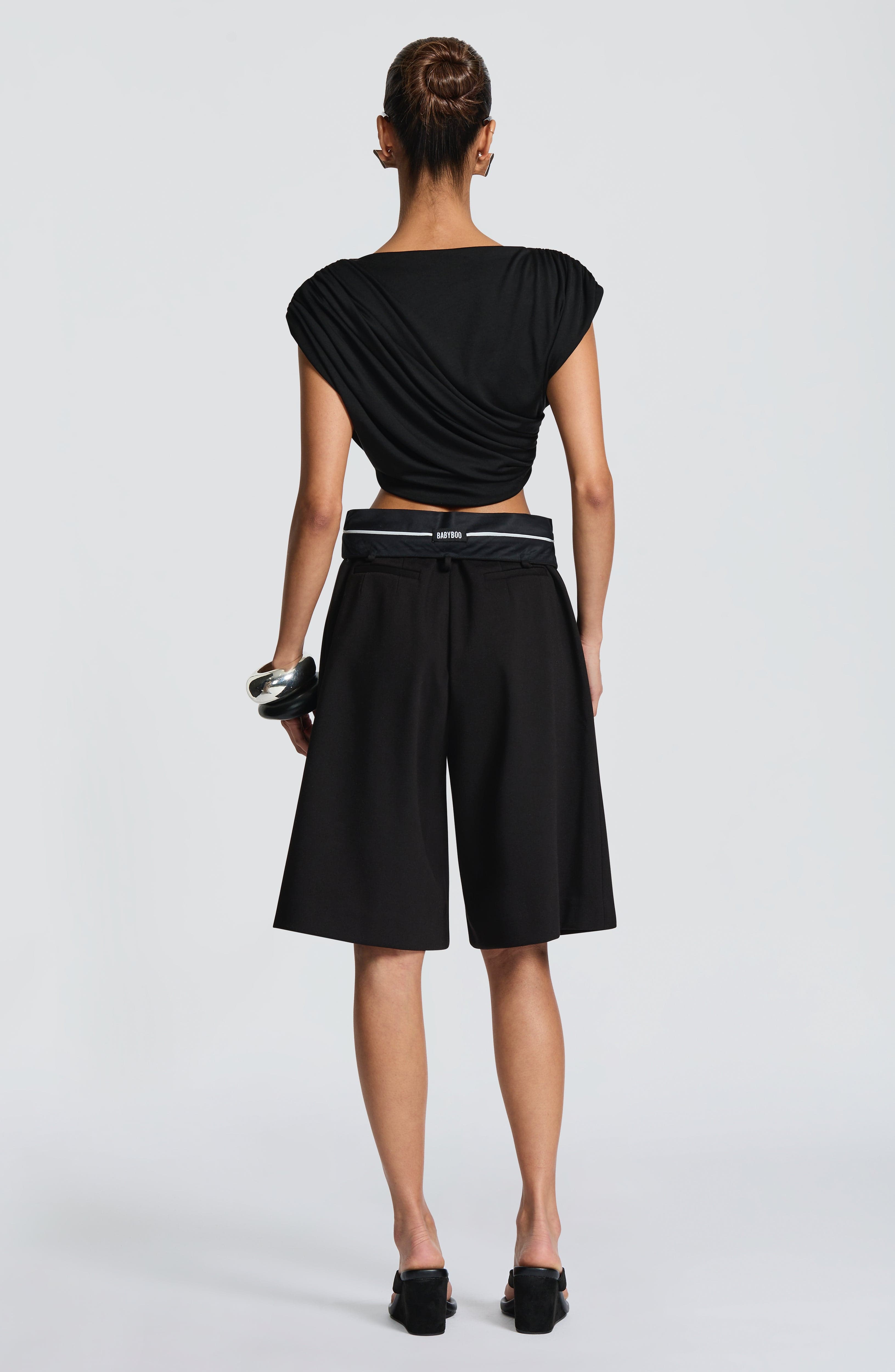 Ausra - Black tailored pleated wide-leg bermuda shorts