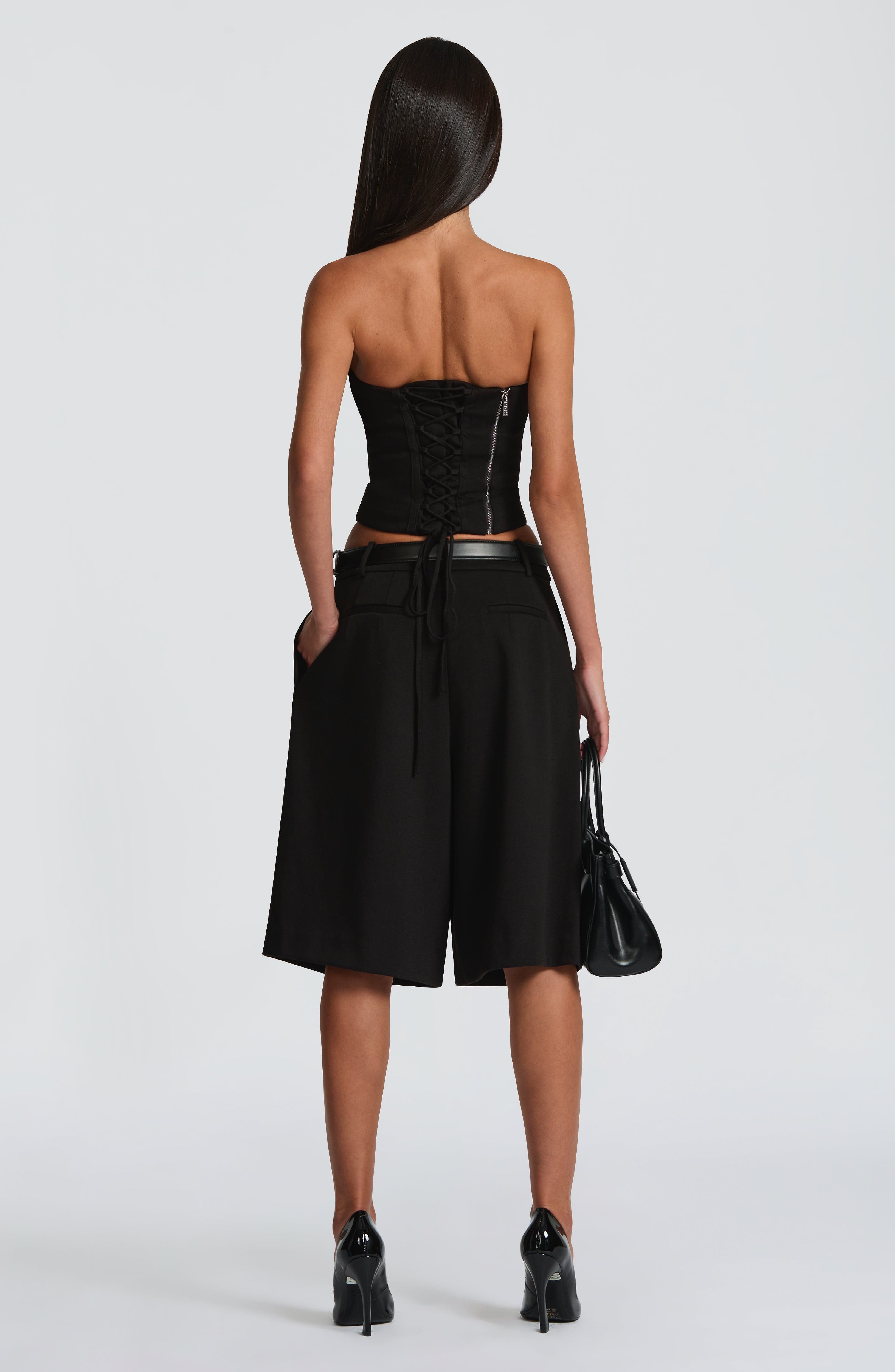 Ausra - Black tailored pleated wide-leg bermuda shorts
