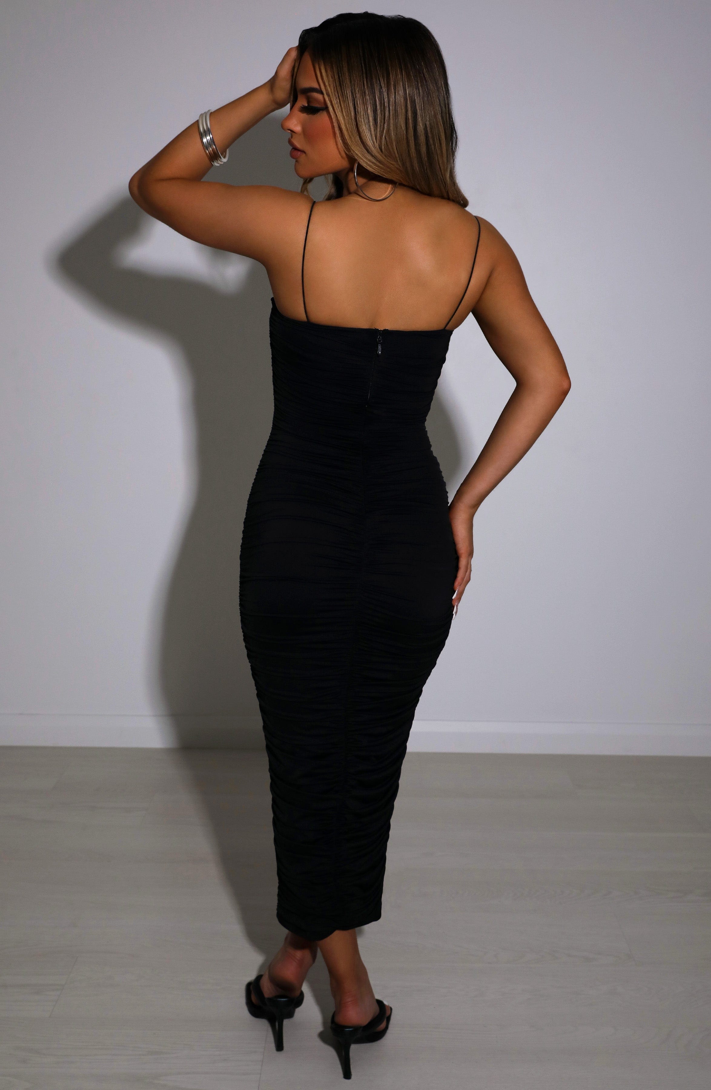 Haven - Black ruched bodycon midi dress