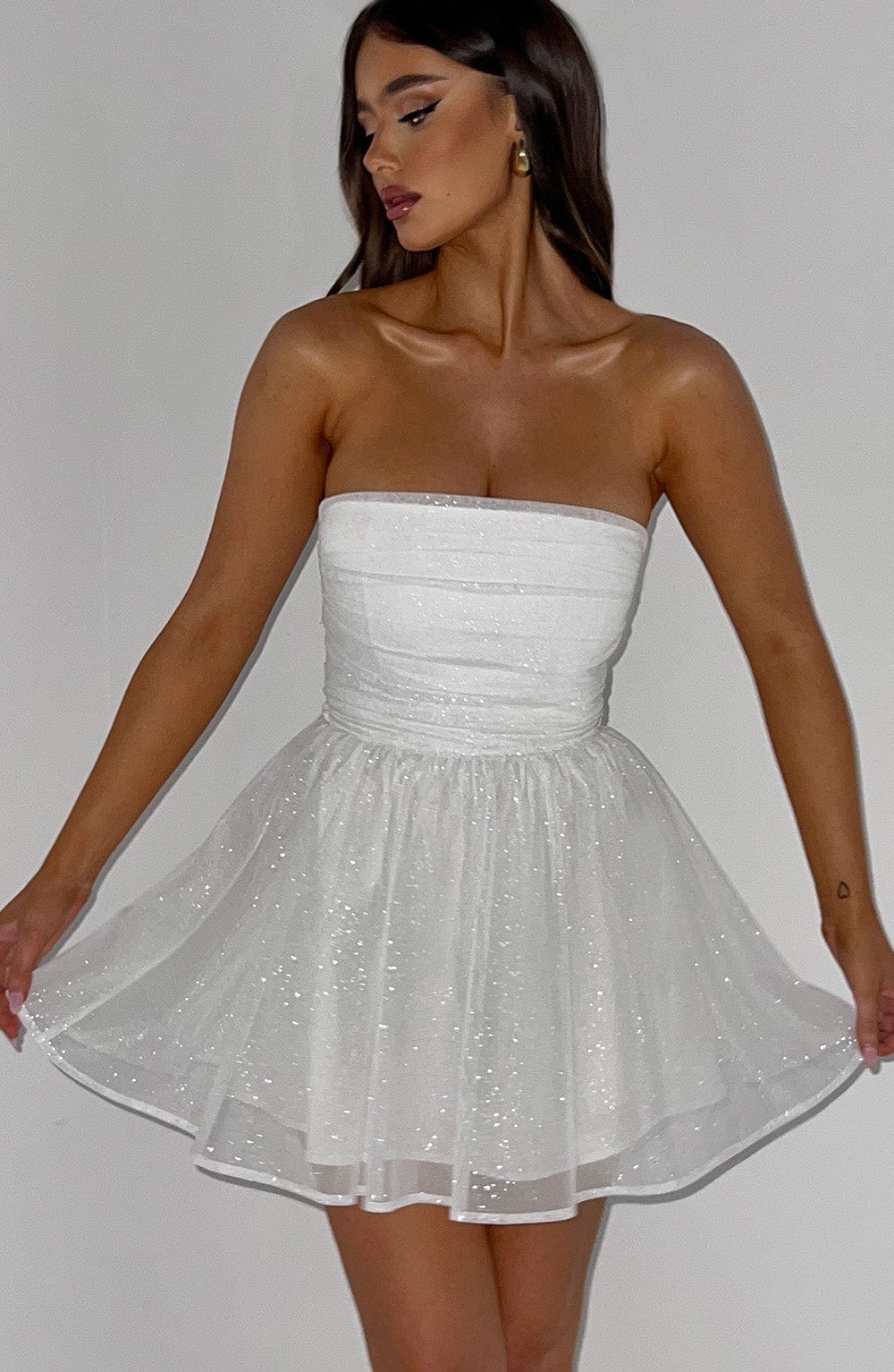 Katrina - Ivory sparkle tulle strapless mini dress