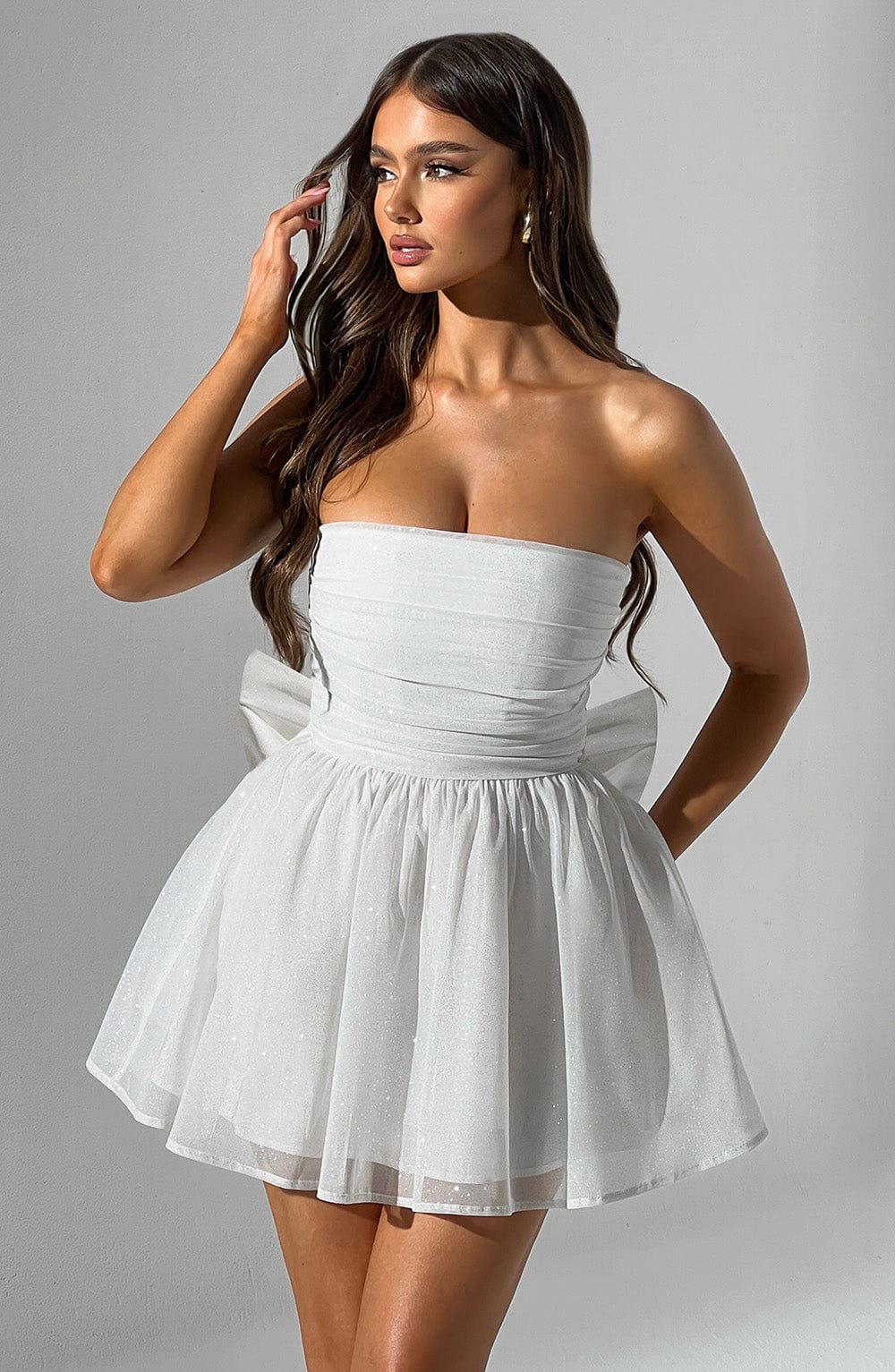 Katrina - Ivory sparkle tulle strapless mini dress