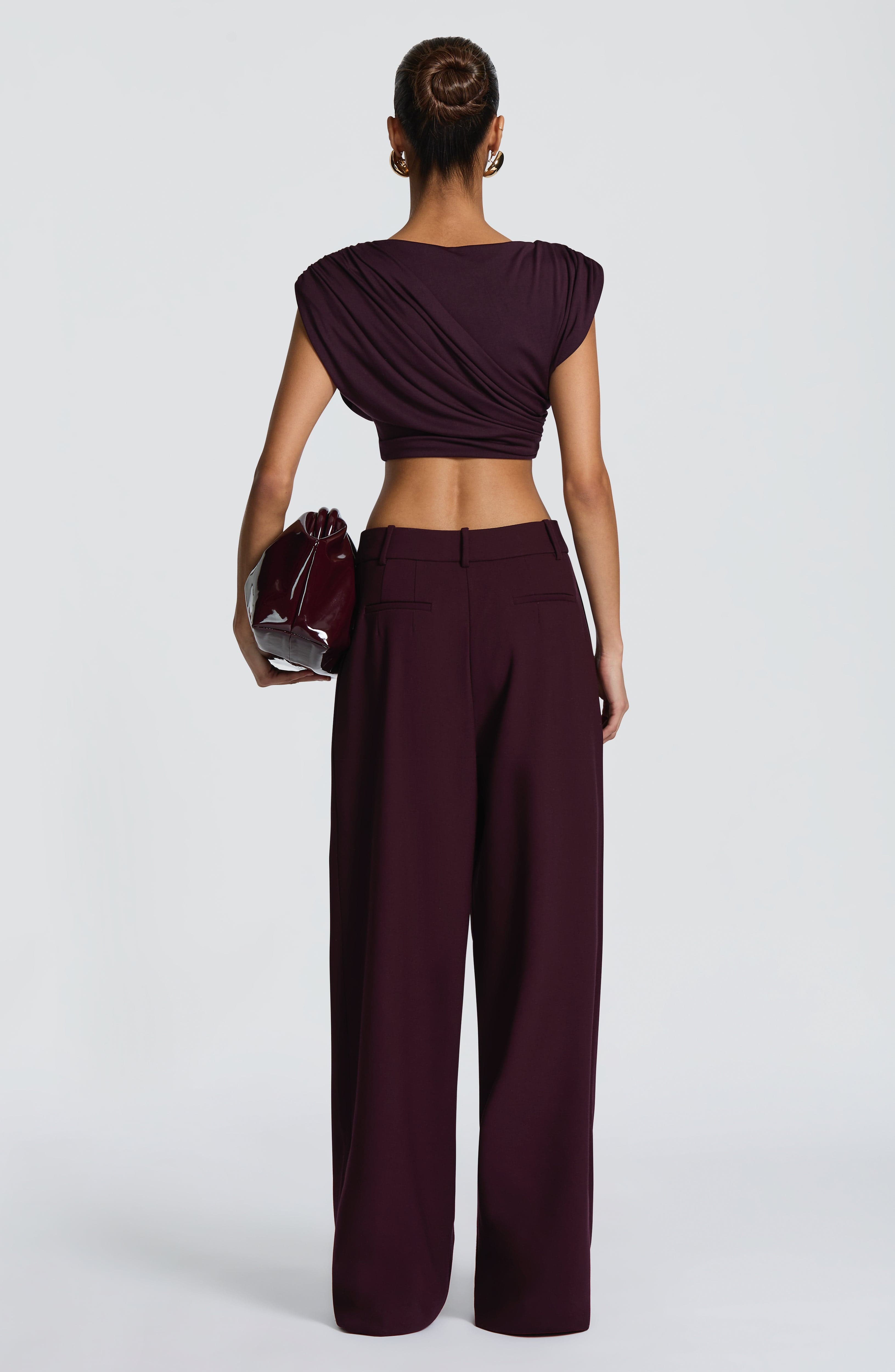 Kirsty - Plum pleated low-rise wide-leg trousers