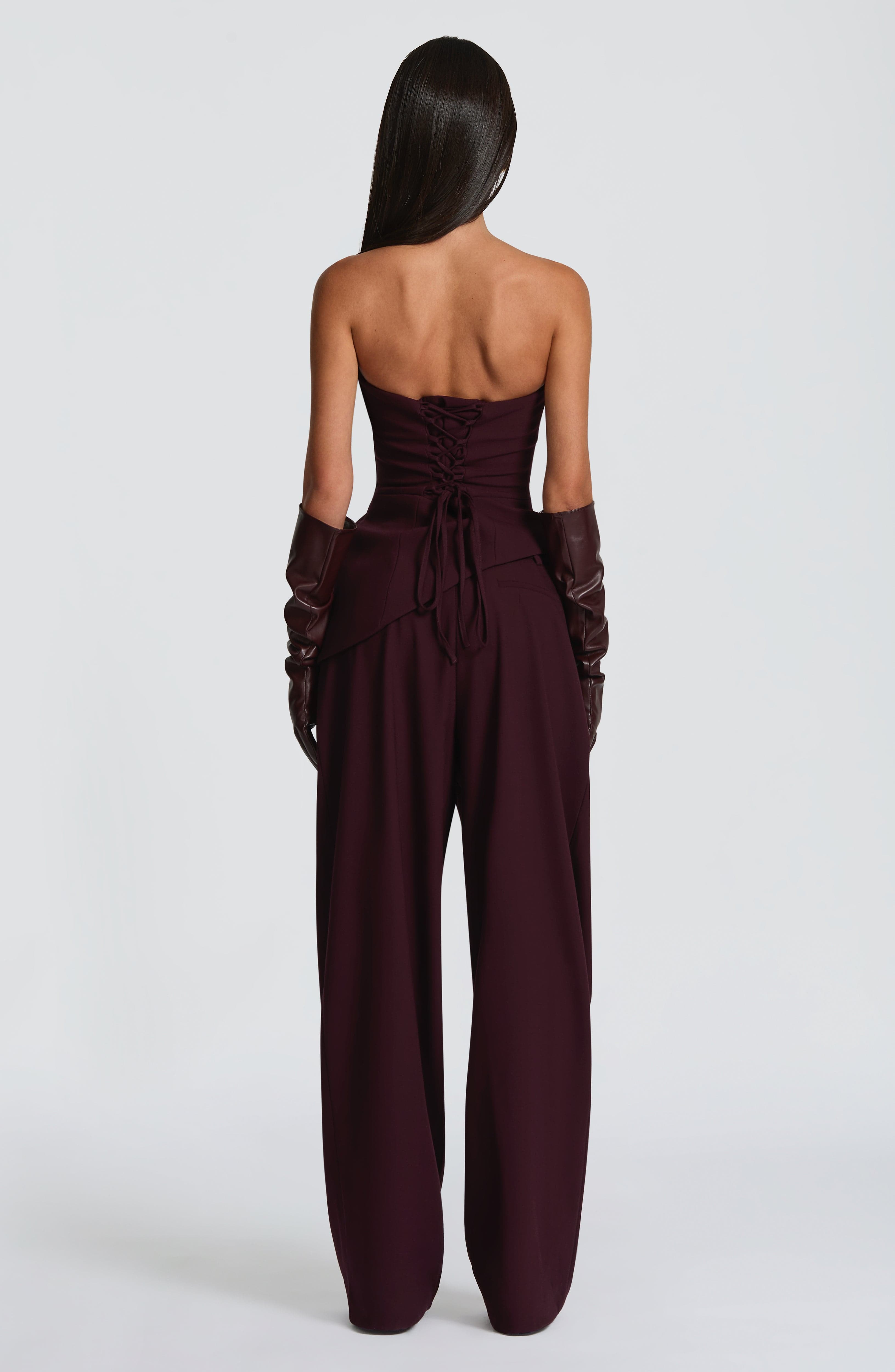 Kirsty - Plum pleated low-rise wide-leg trousers