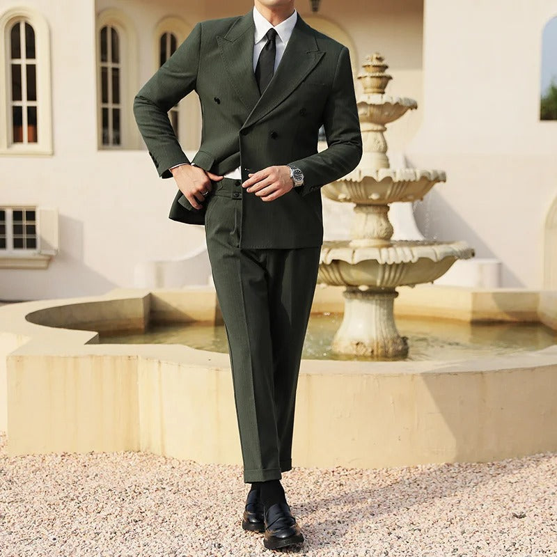 The Kensington Evergreen Double-Breasted Pinstripe Suit