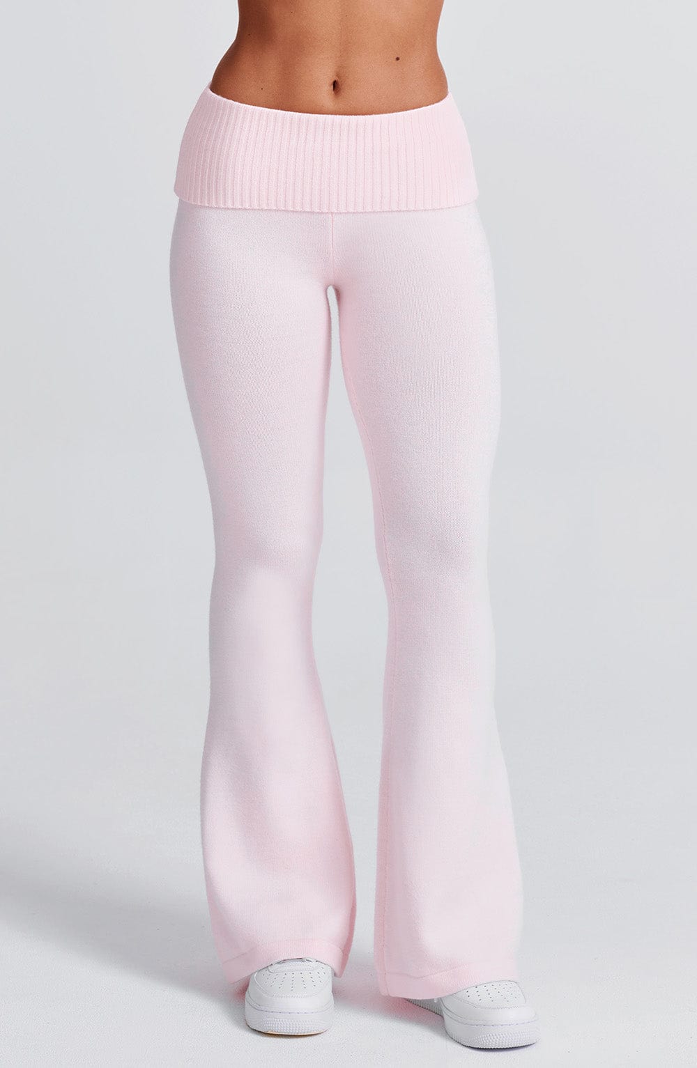 Portia - Soft knit baby pink co-ord set with zip hoodie & flared trousers