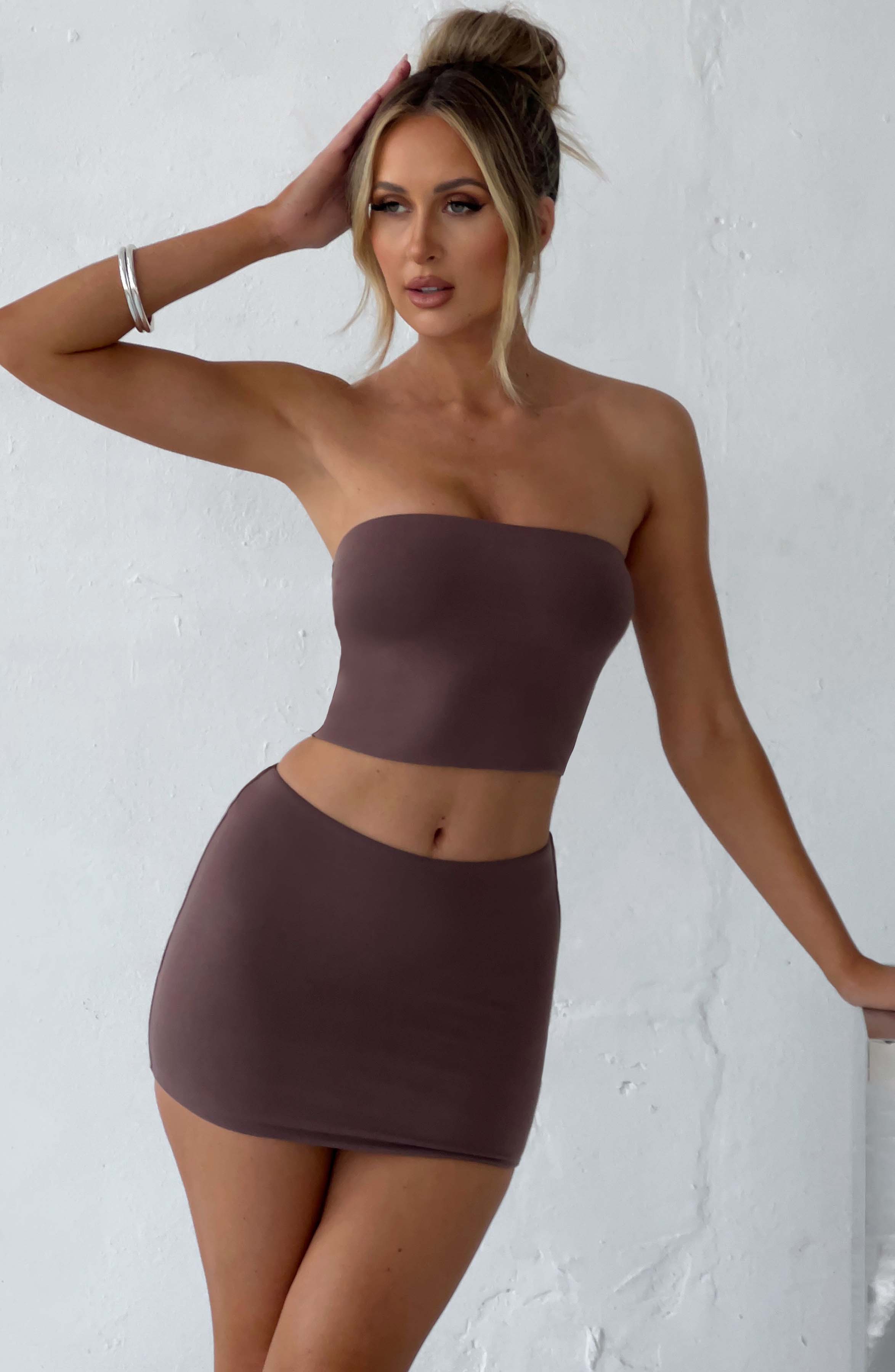 Rein - Chocolate seamless bandeau crop top