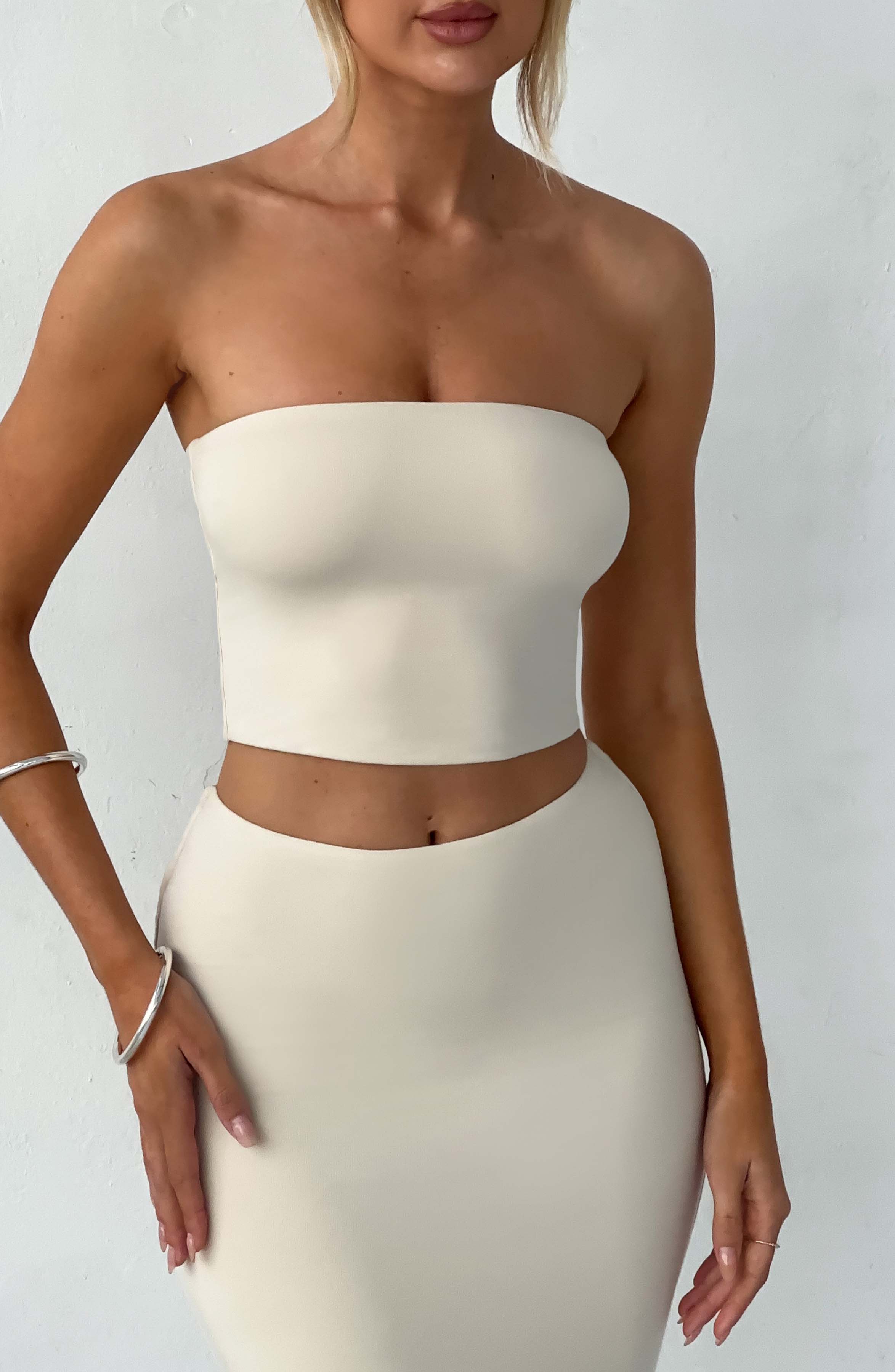 Rein - Cream seamless bandeau crop top