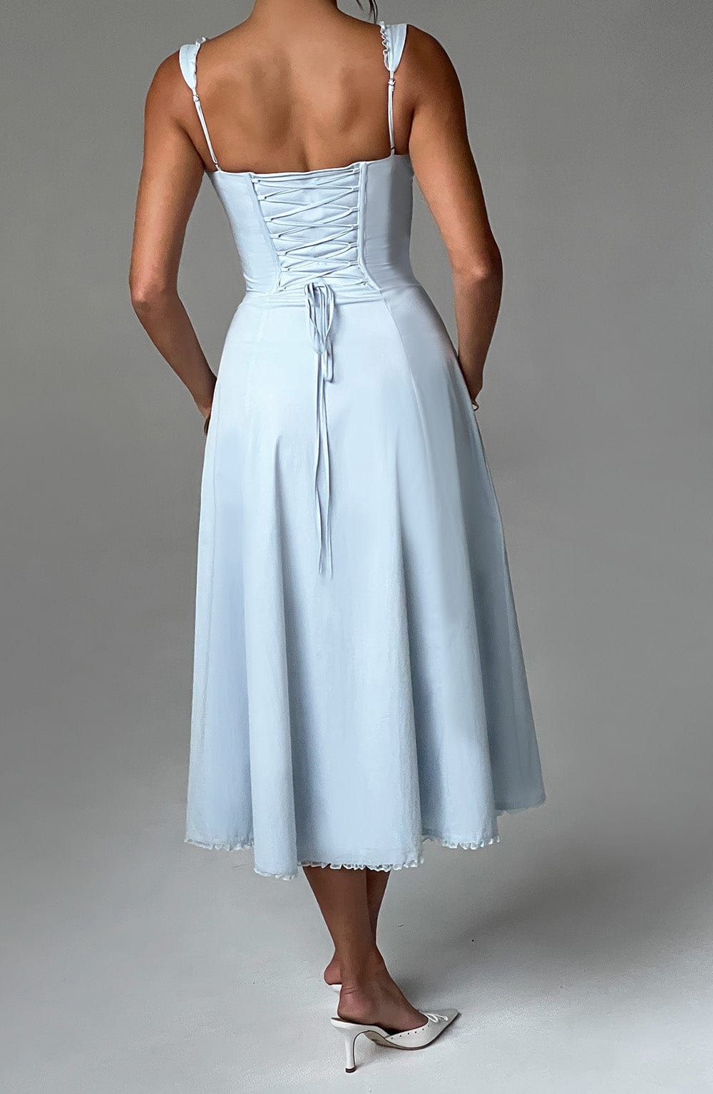 Ulrika - Powder blue corset midi dress with thigh split