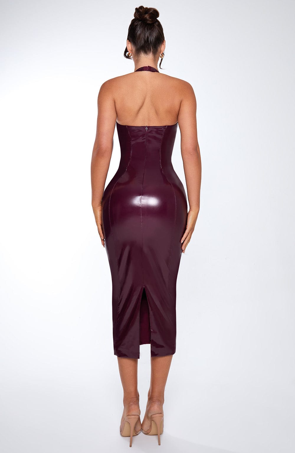 Violette - Cherry lacquer halter neck bodycon midi dress