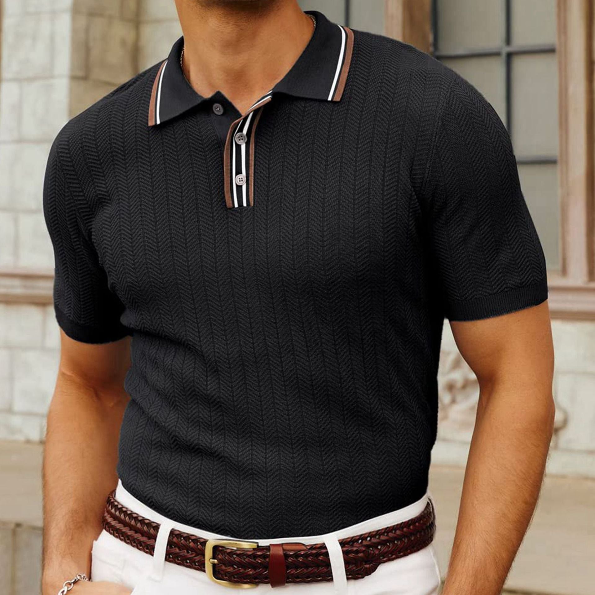 The Chevron Knit Tipped Resort Polo