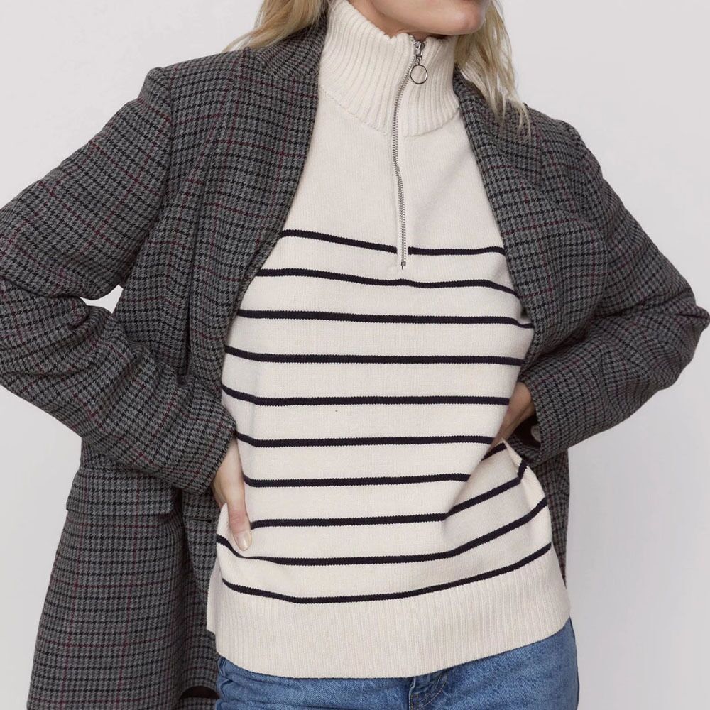 Marina - Oversized breton stripe quarter zip jumper