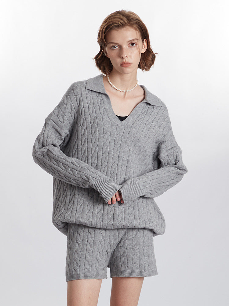 Matilda - Oversized cable knit polo jumper