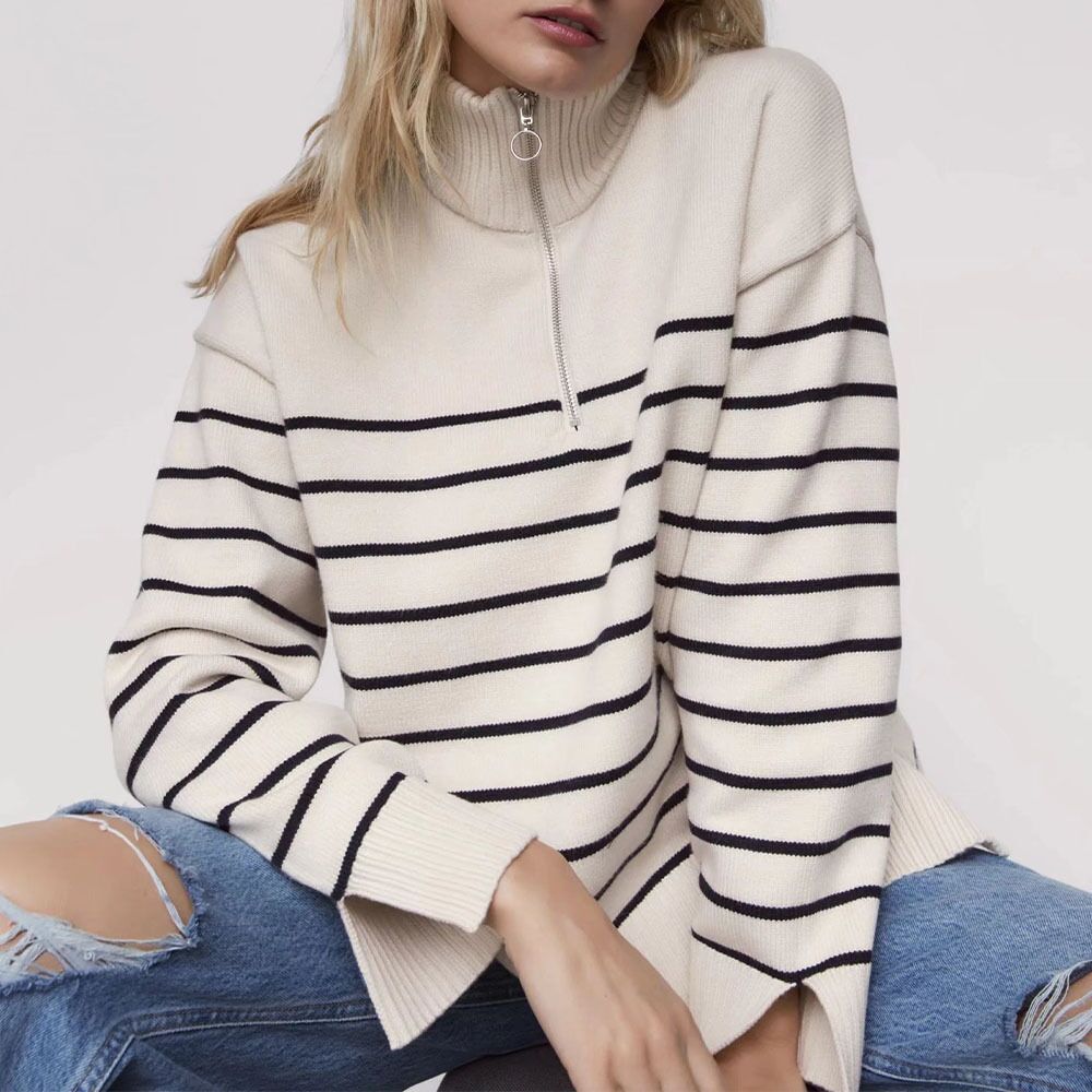 Marina - Oversized breton stripe quarter zip jumper