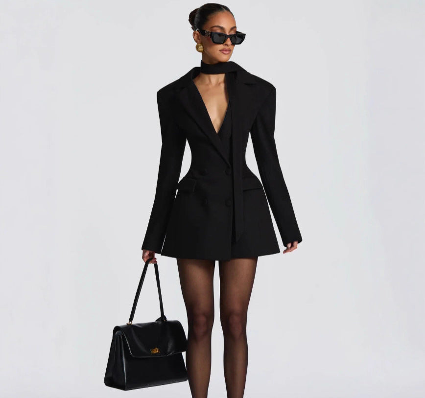 Elvira - Structured power shoulder double-breasted blazer dress