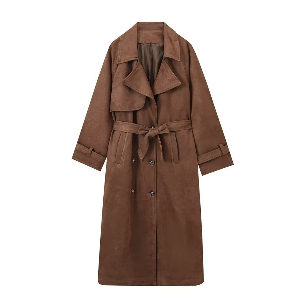 The Suedette - Longline belted double-breasted trench coat