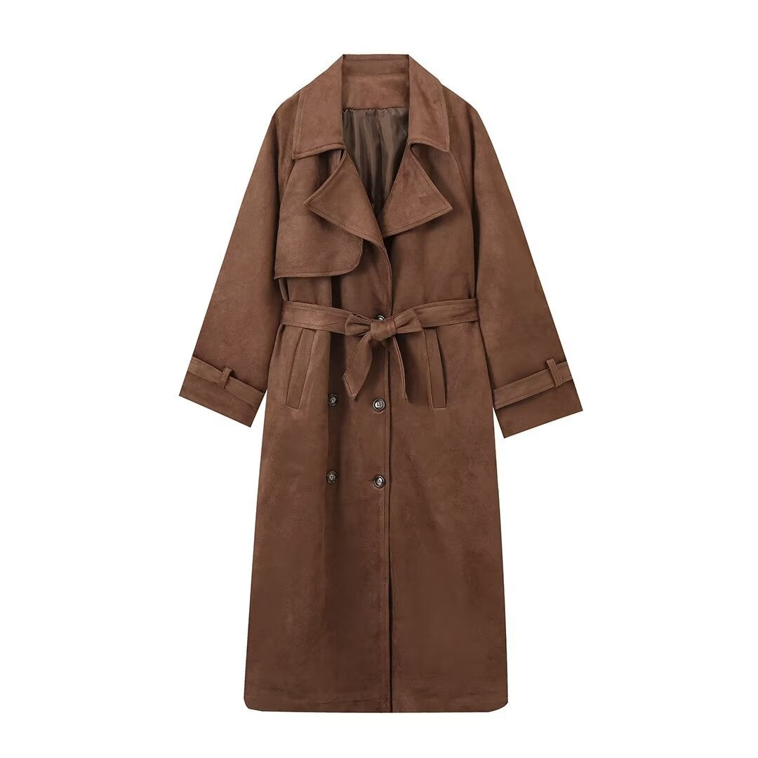 The Suedette - Longline belted double-breasted trench coat