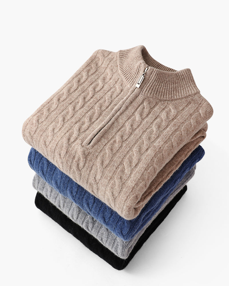 The Heritage - Cable knit half-zip mock neck jumper