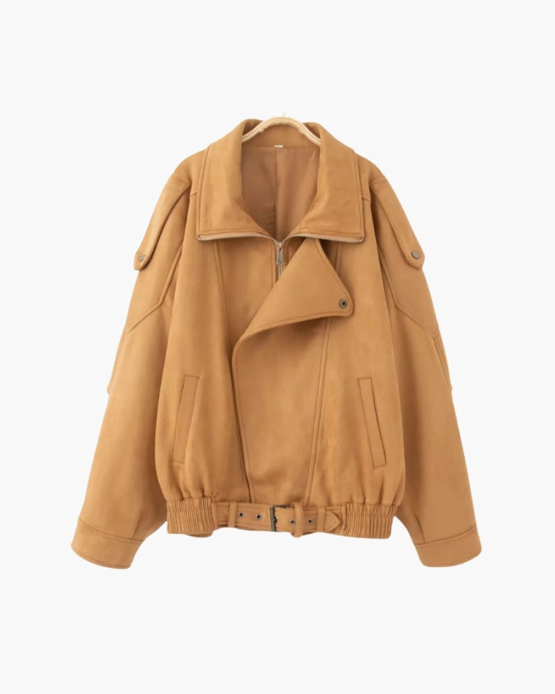 Sierra - Oversized faux suede asymmetrical zip jacket