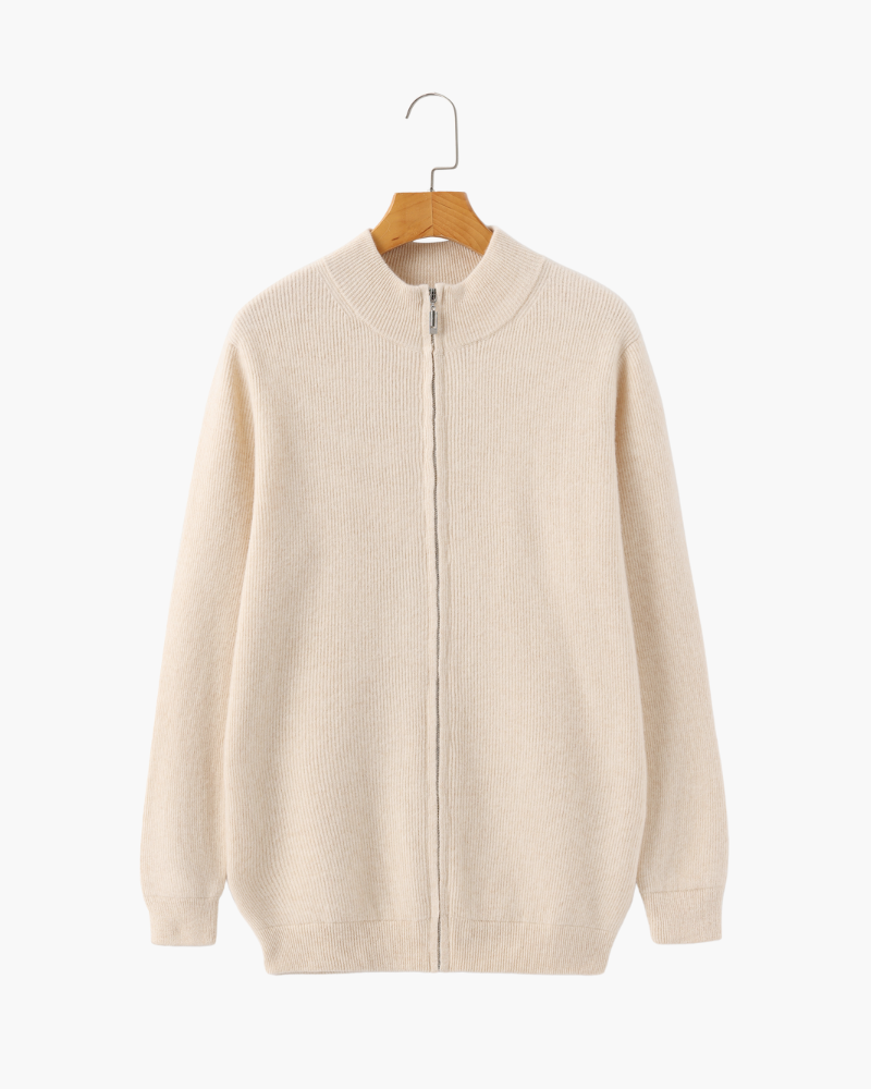 The Mohair - Full zip ribbed mock neck cardigan