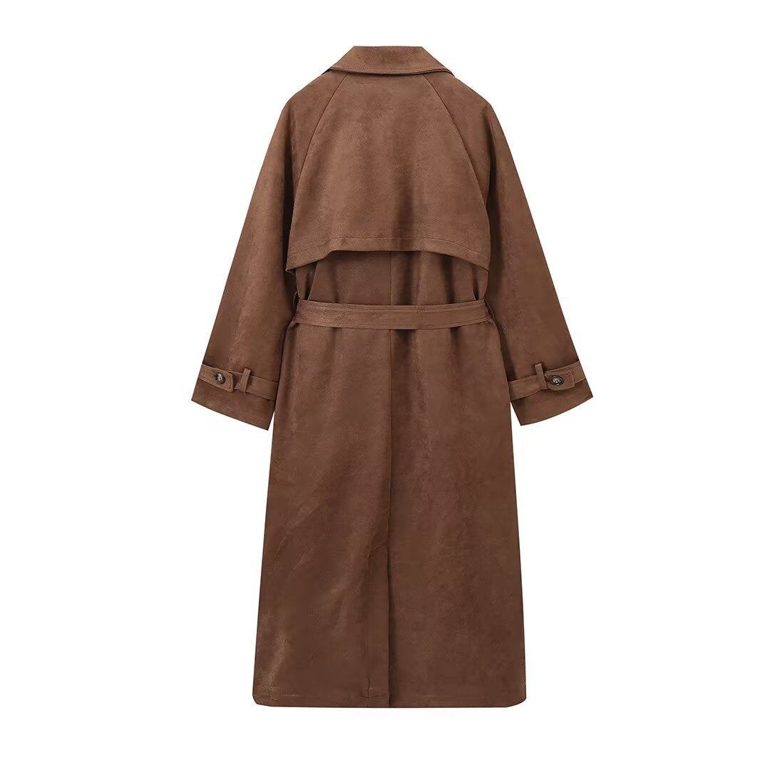 The Suedette - Longline belted double-breasted trench coat