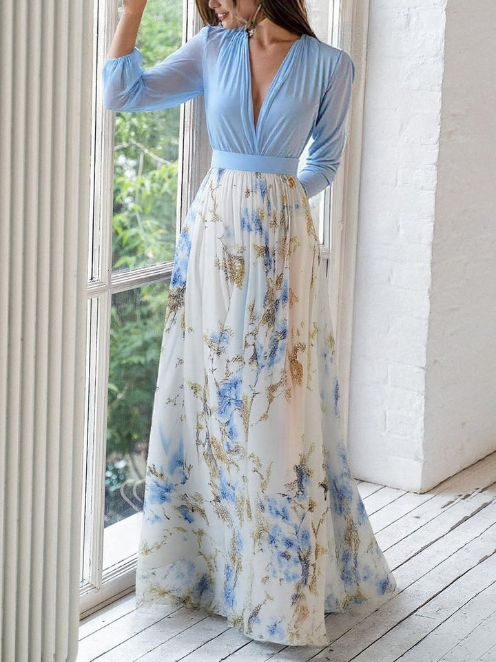 Tess - Floral print sheer sleeve maxi gown