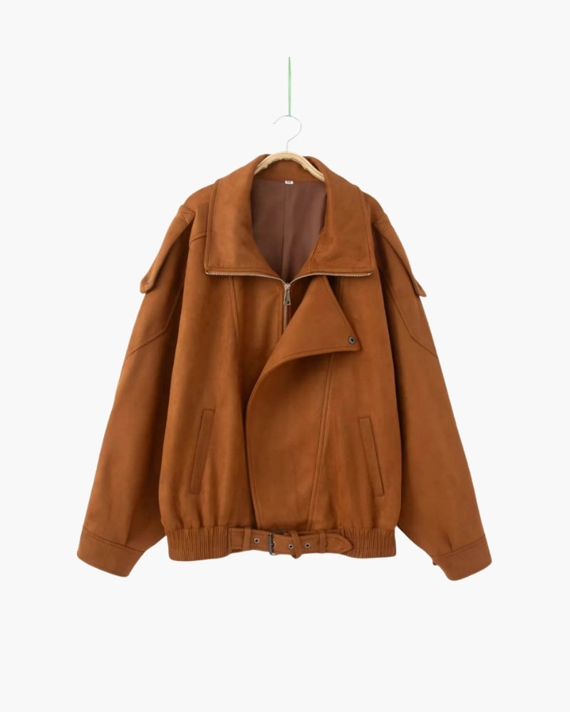 Sierra - Oversized faux suede asymmetrical zip jacket