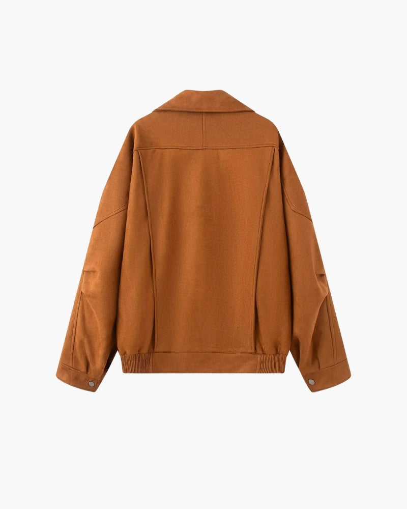 Sierra - Oversized faux suede asymmetrical zip jacket