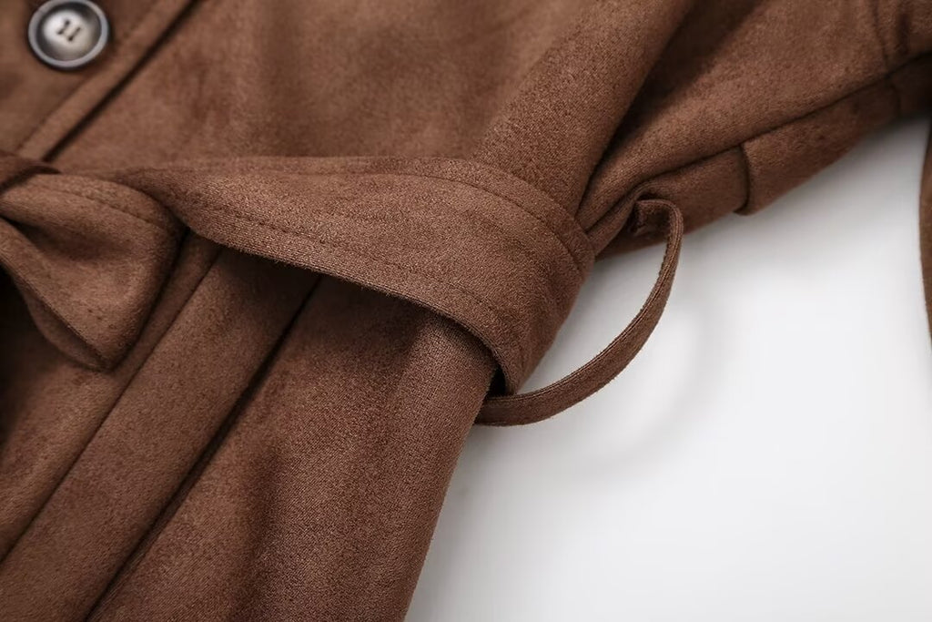 The Suedette - Longline belted double-breasted trench coat