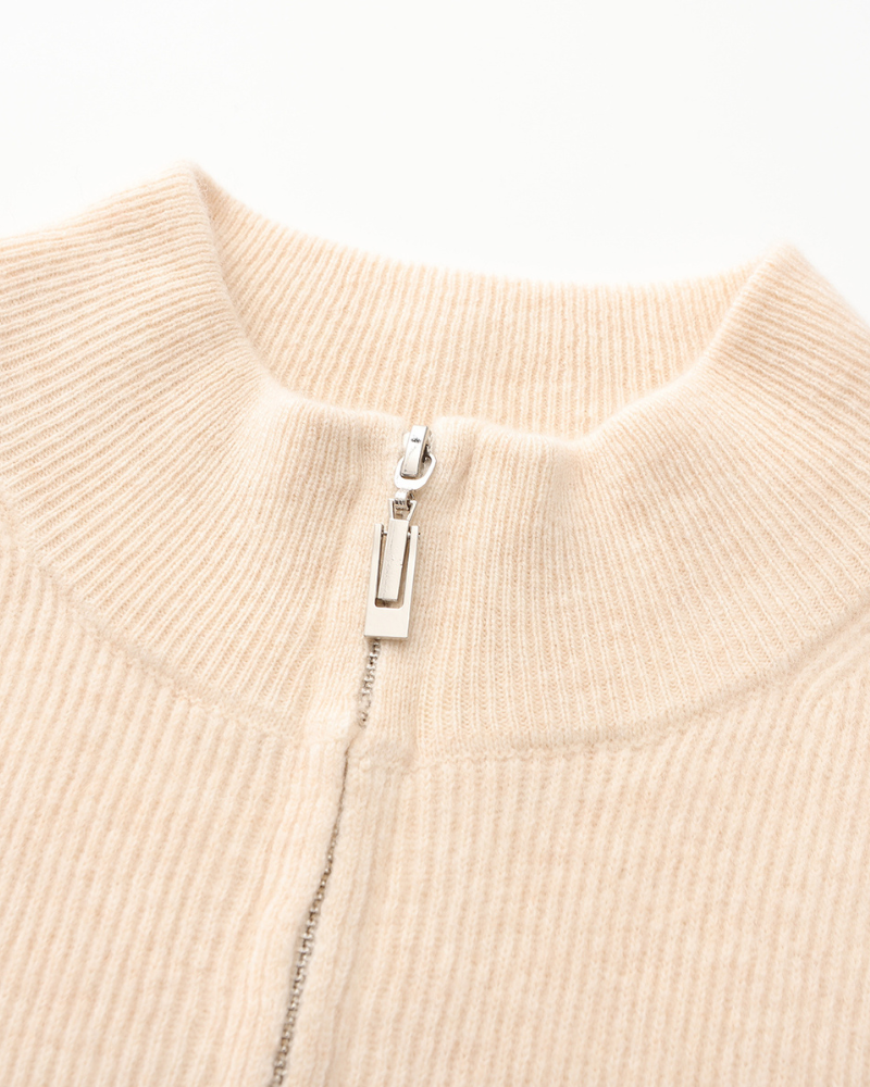 The Mohair - Full zip ribbed mock neck cardigan