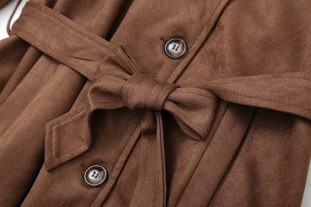 The Suedette - Longline belted double-breasted trench coat