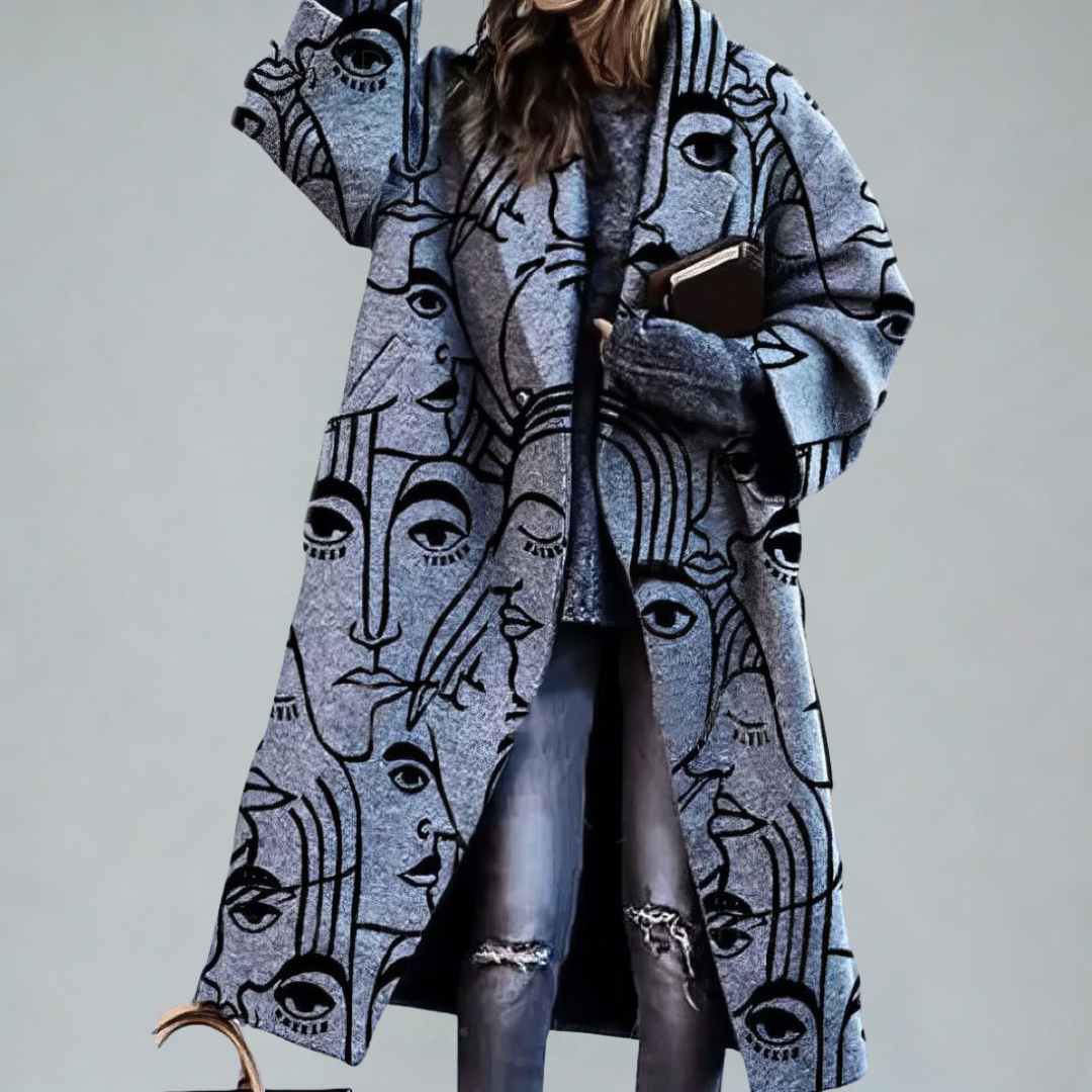 Evelyn - Artistic print oversized maxi coat