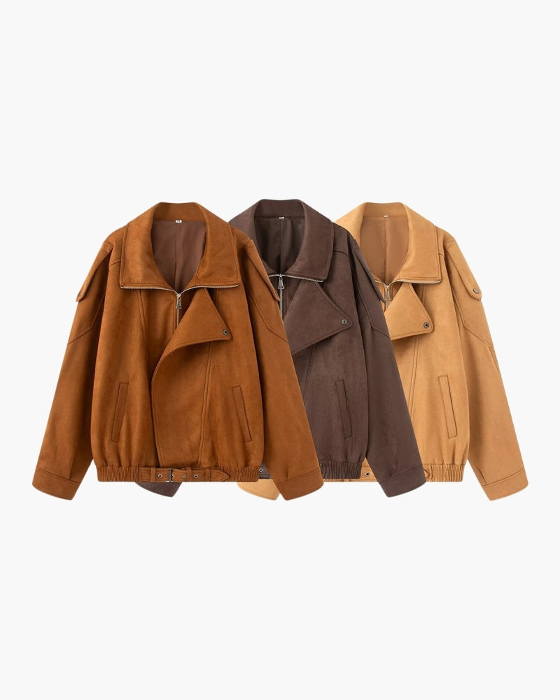 Sierra - Oversized faux suede asymmetrical zip jacket