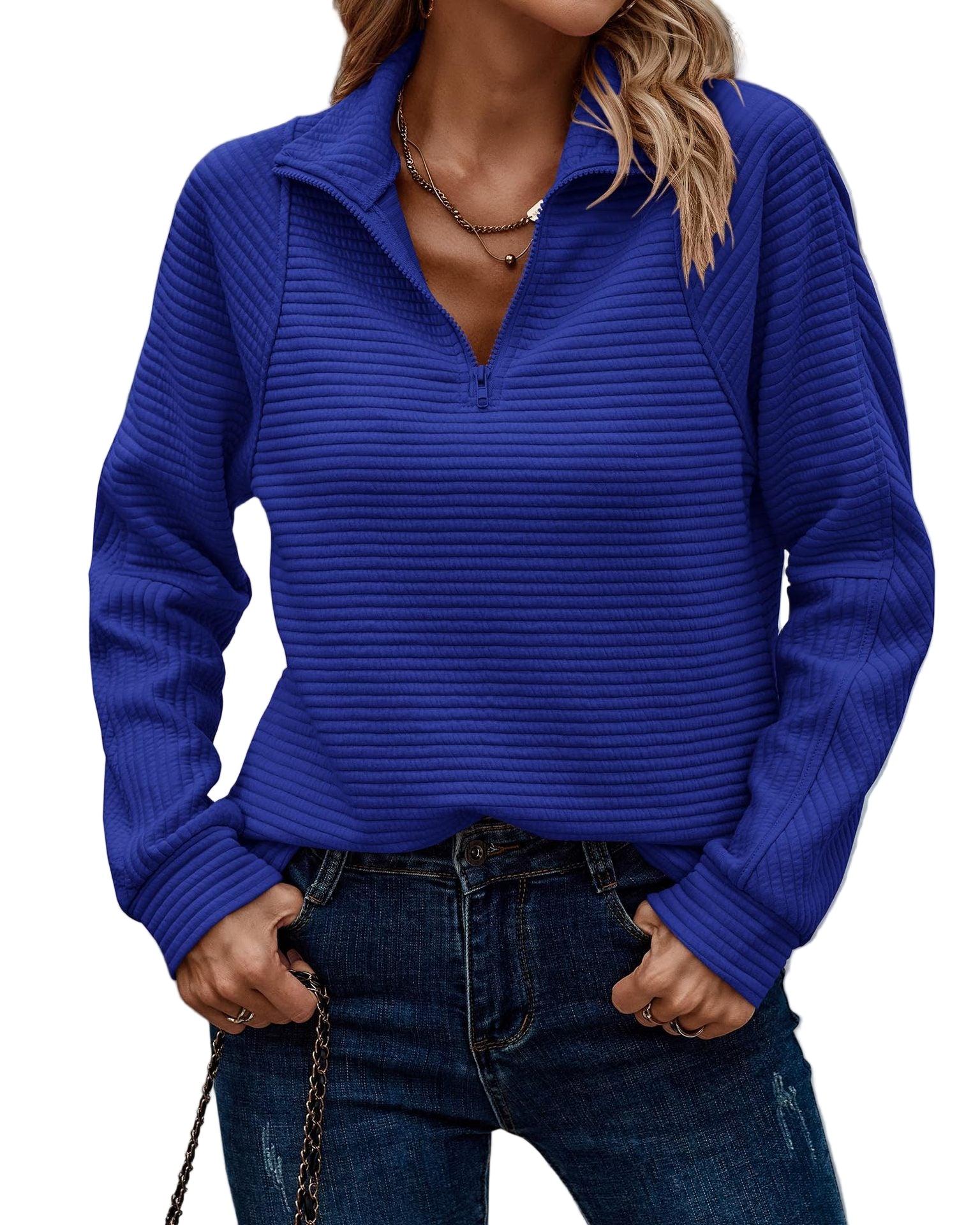 Janet - Ribbed texture half-zip funnel neck jumper