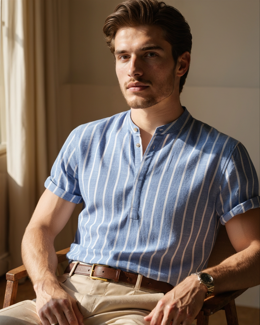 The linen-look striped cuban collar resort shirt