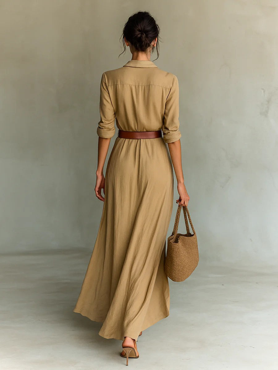 Louise - Linen-look draped maxi shirtdress