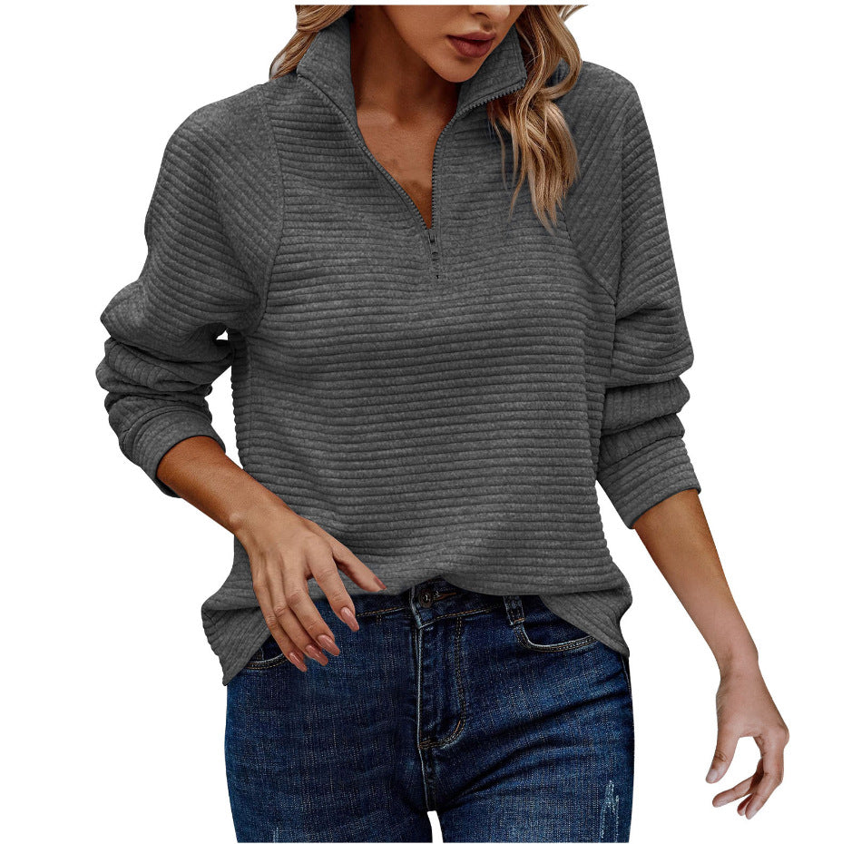 Janet - Ribbed texture half-zip funnel neck jumper