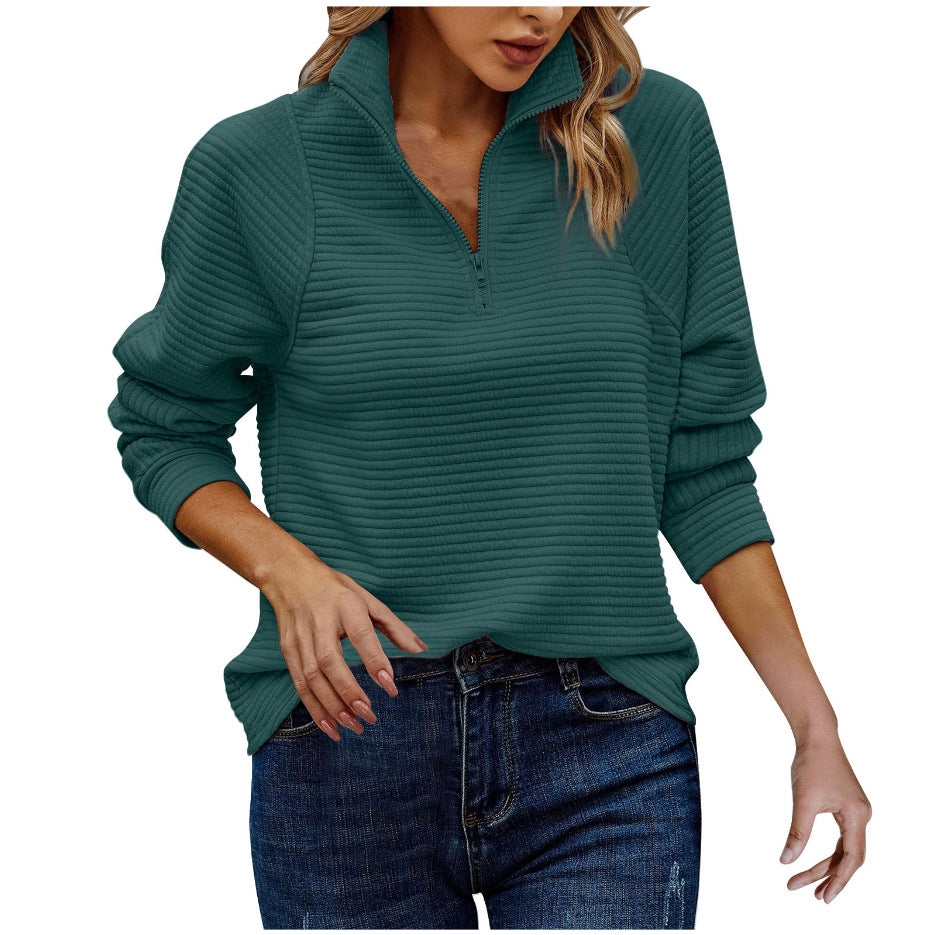 Janet - Ribbed texture half-zip funnel neck jumper