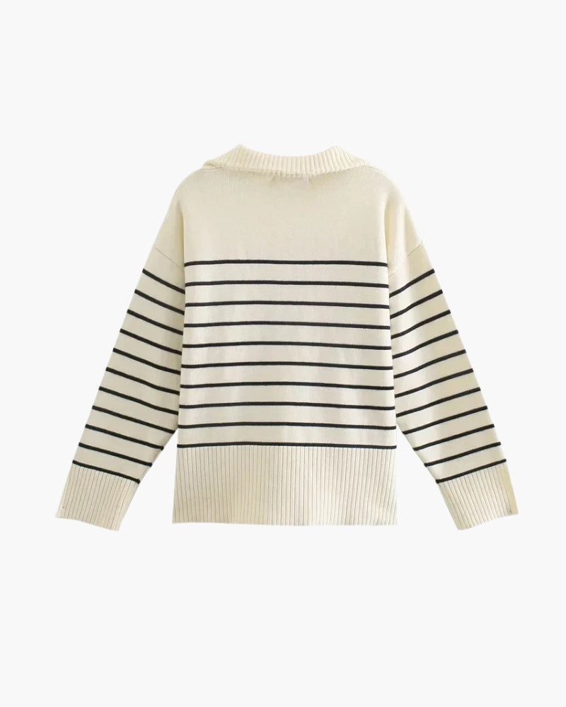 Marina - Oversized breton stripe quarter zip jumper