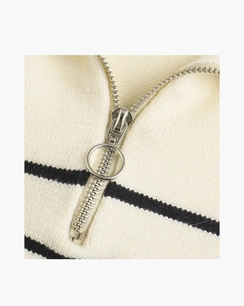 Marina - Oversized breton stripe quarter zip jumper