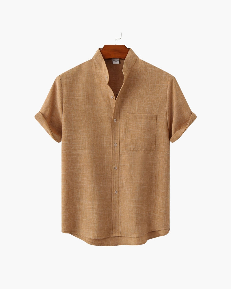 The cuban collar linen-look short sleeve shirt