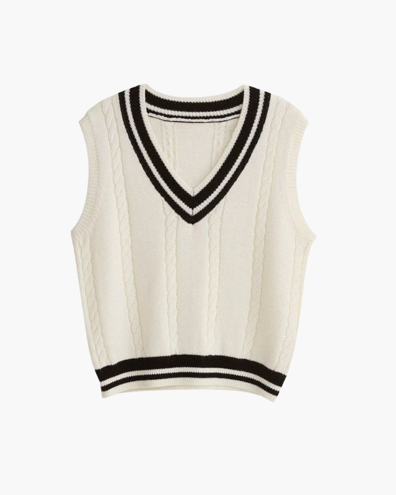 Eleanor - Preppy cricket cable knit sweater vest