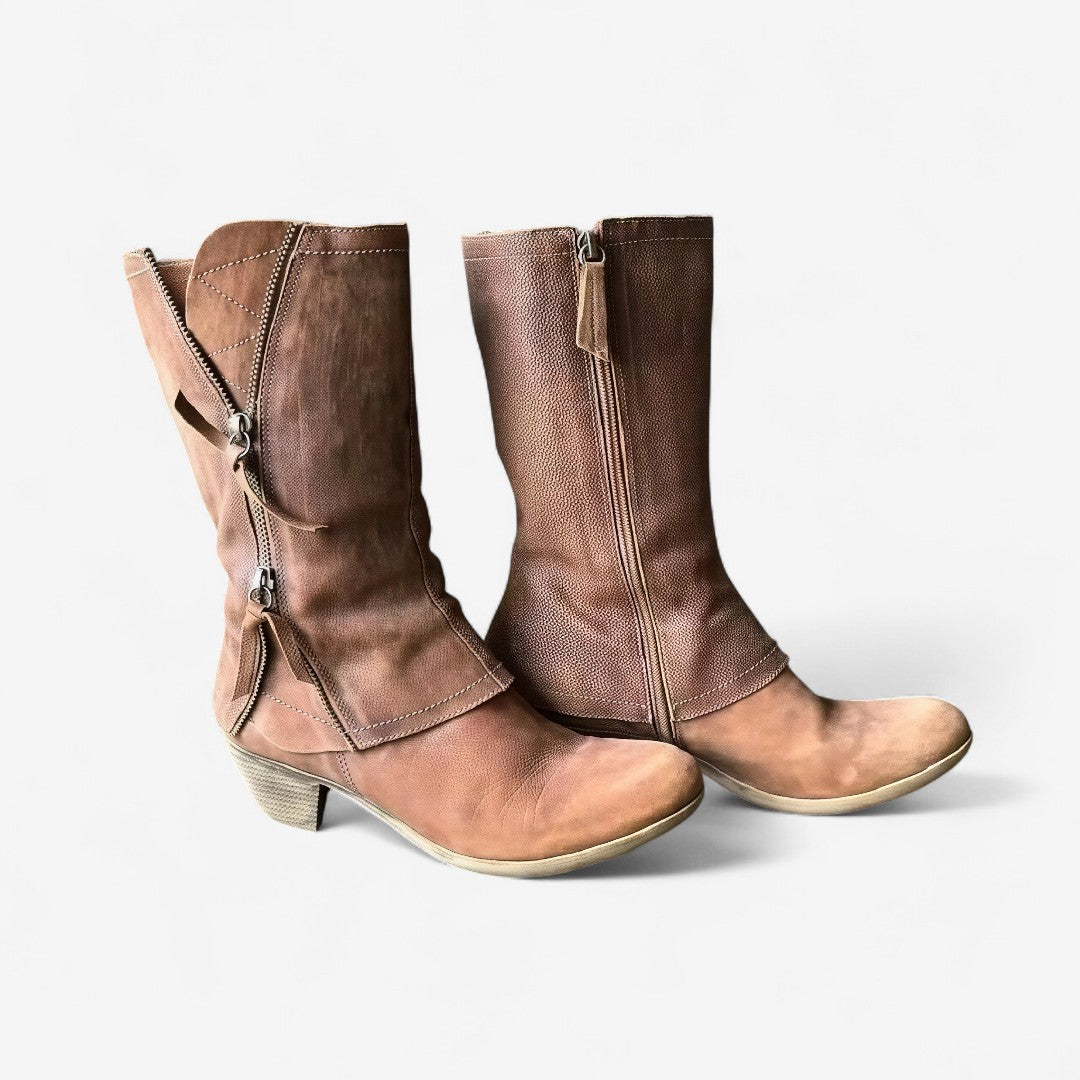 Natalia - Rustic leather-look mid-calf biker boot