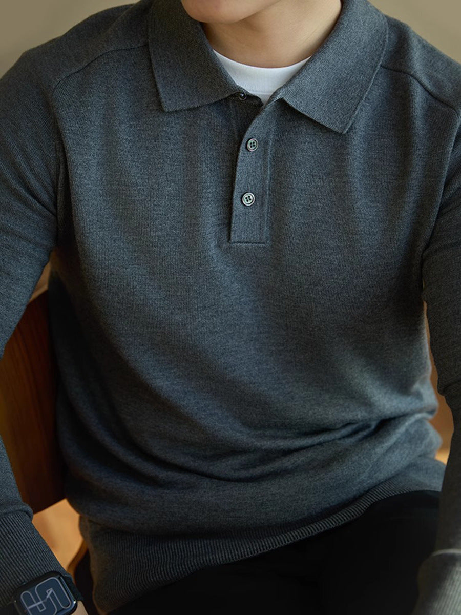 The minimalist fine knit long sleeve polo